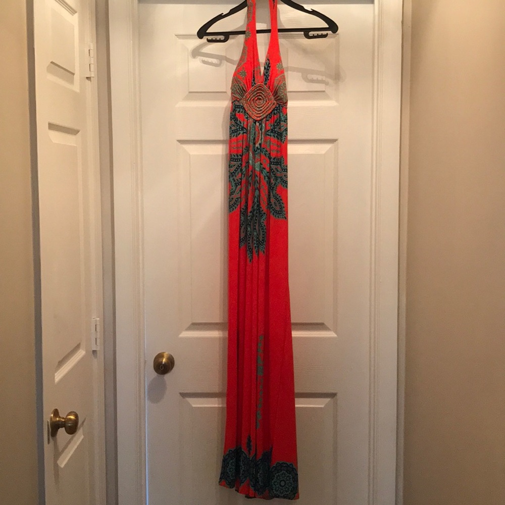 EUC Orange & Blue Halter Dress